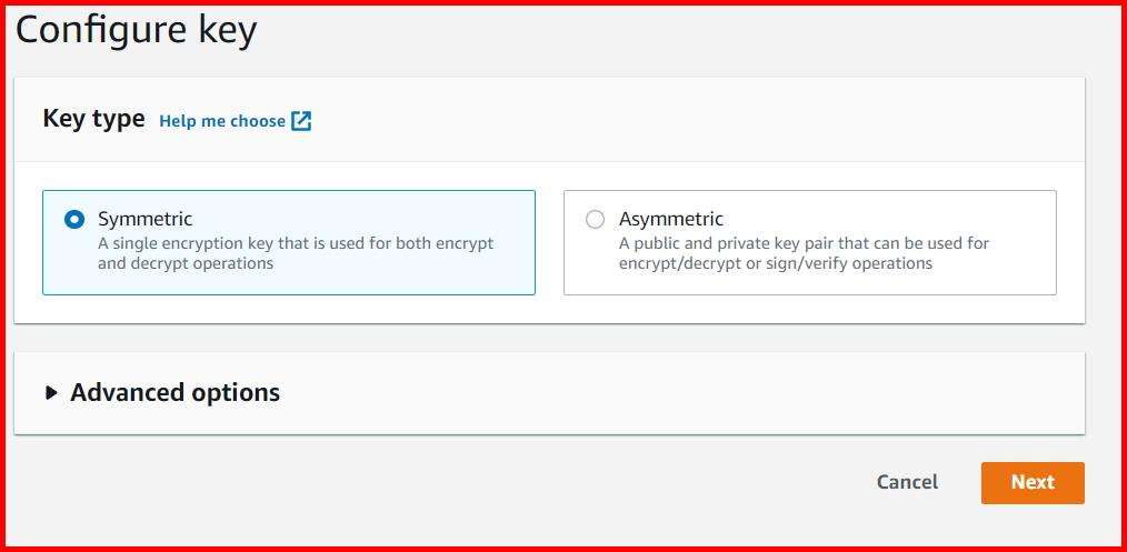 Picture showing the section of screen for selecting the key type